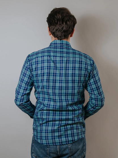 CAMISA HOMBRE CASUAL CUADRO AZUL REY Y VERDE