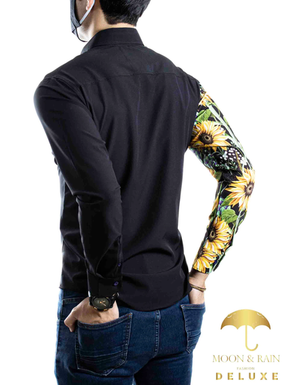 CAMISA SLIM FIT NEGRA MITAD GIRASOLES