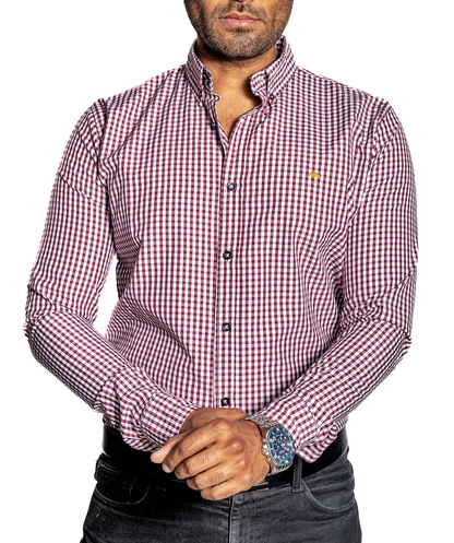 CAMISA HOMBRE CASUAL MINI CUADROS VINOS, BLANCOS