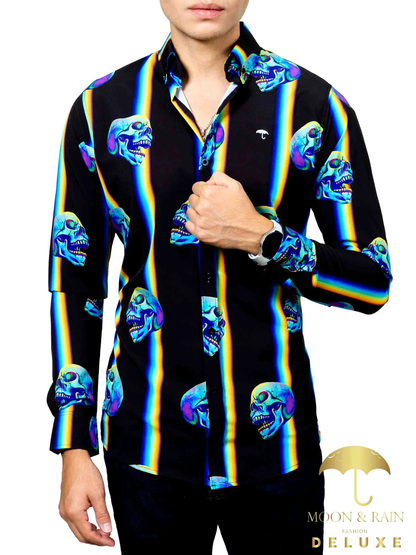 CAMISA HOMBRE CASUAL SLIM FIT NEGRA RAYA CALAVERA