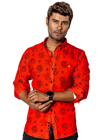 CAMISA HOMBRE CASUAL SLIM FIT ROJA MARIO BROS