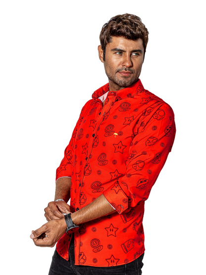 CAMISA HOMBRE CASUAL SLIM FIT ROJA MARIO BROS