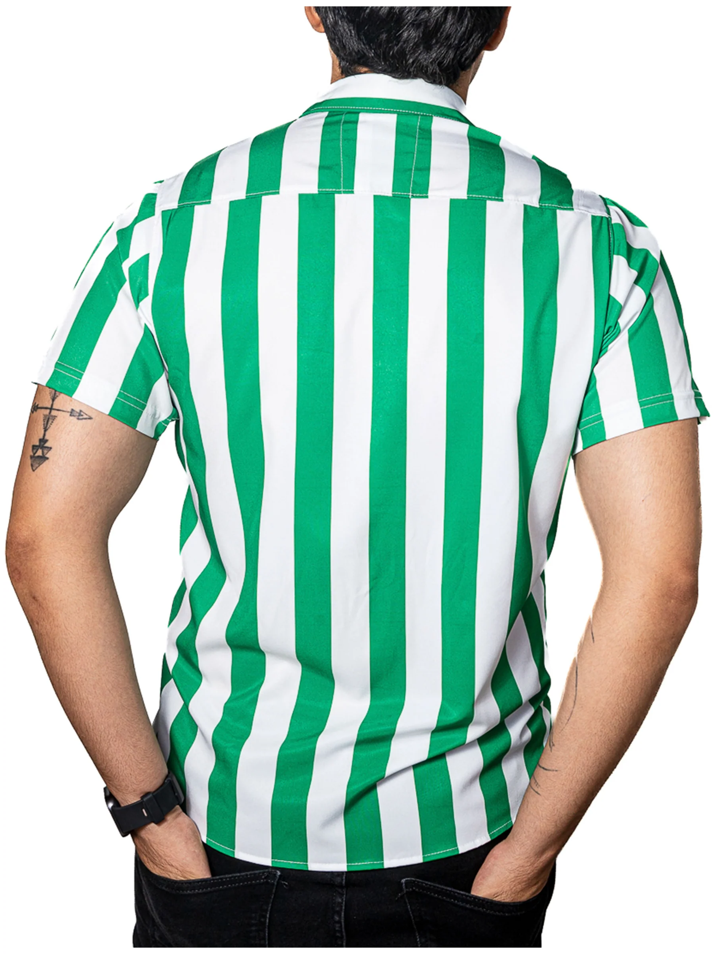 CAMISA HOMBRE CASUAL MANGA CORTA RAYAS VERDES, BLANCAS