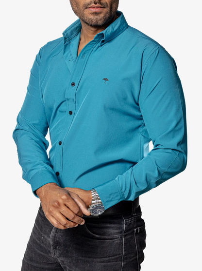 CAMISA CASUAL HOMBRE LISA AZUL TURQUESA