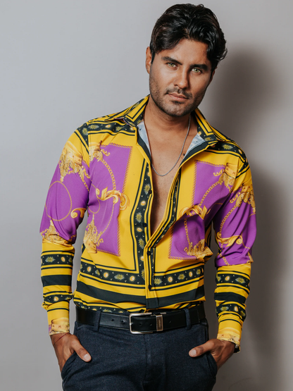 CAMISA SLIM FIT LUIS MIGUEL, MORADA Y DORADO