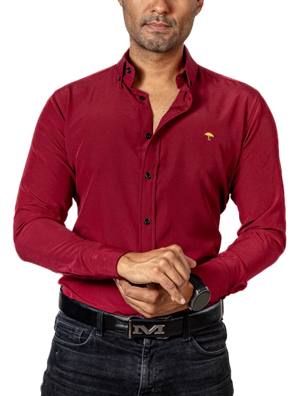 CAMISA HOMBRE CASUAL ROJA OSCURA LISA