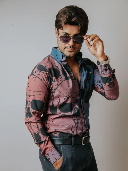 CAMISA HOMBRE CASUAL SLIM FIT AZUL Y ROSA MATE CALAVERAS