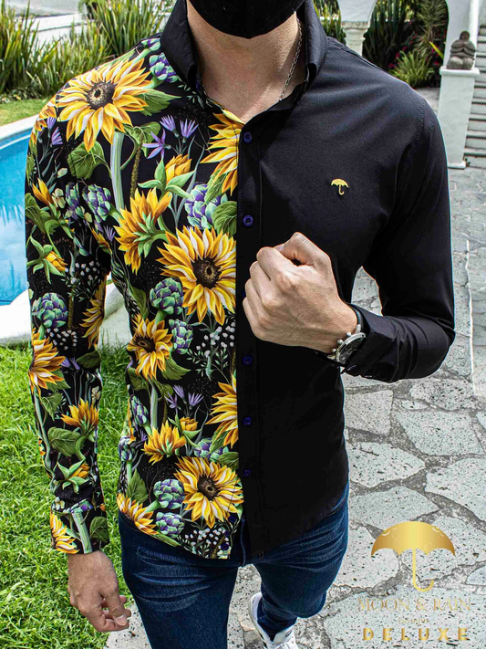 CAMISA SLIM FIT NEGRA MITAD GIRASOLES