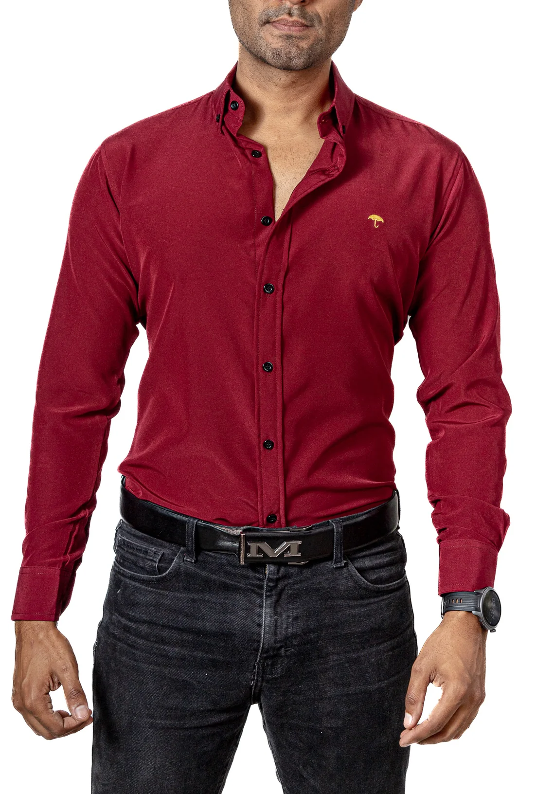 CAMISA HOMBRE CASUAL ROJA OSCURA LISA