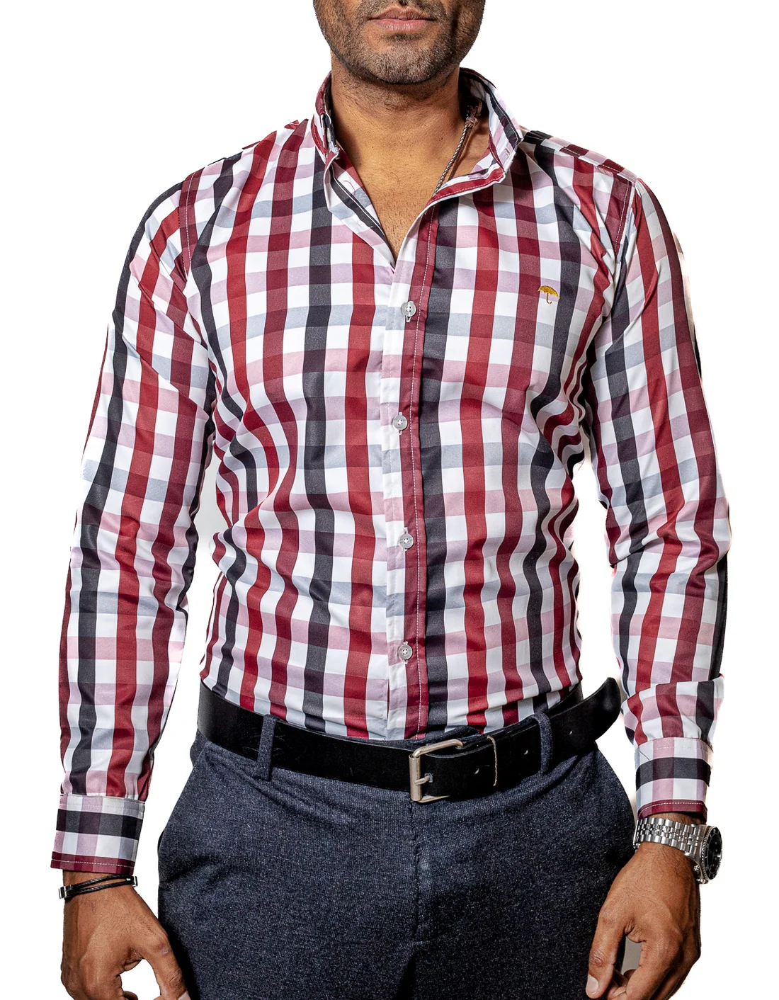 CAMISA HOMBRE CASUAL CUADROS ROJOS, VINOS, NEGROS