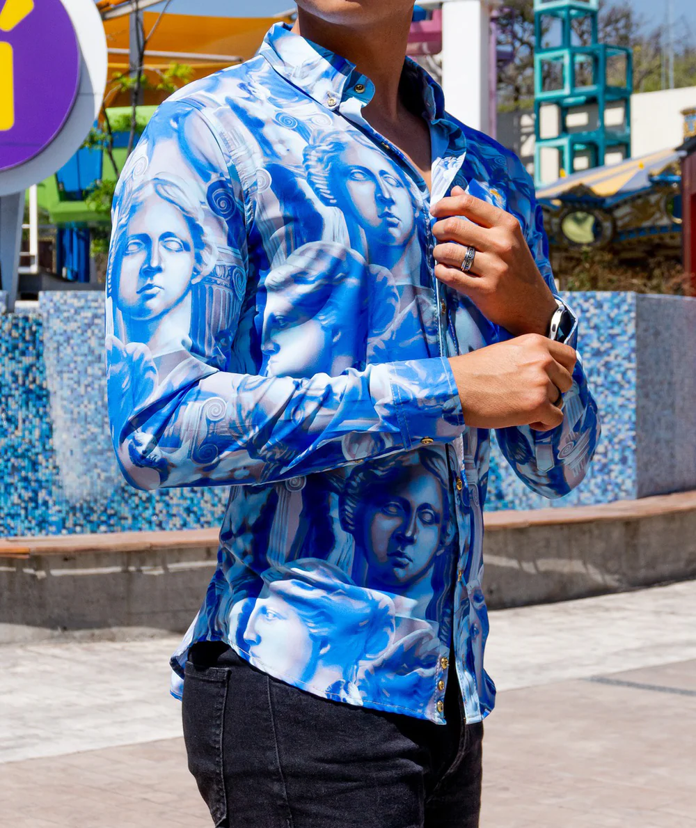 CAMISA HOMBRE ESTATUA RENACENTISTA AZUL SLIM FIT