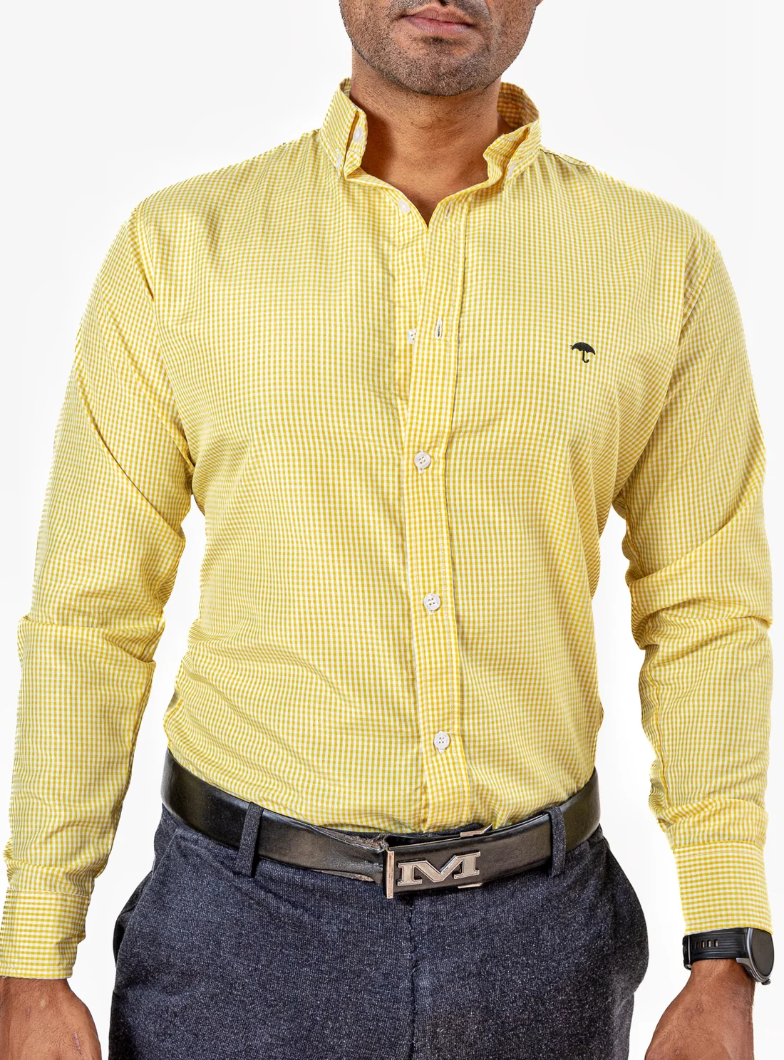 CAMISA HOMBRE CASUAL MINI CUADROS AMARILLOS, BLANCOS