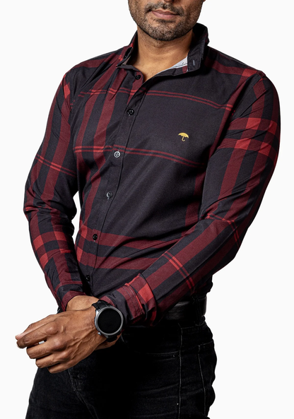 CAMISA HOMBRE CASUAL NEGRO RAYAS ROJAS