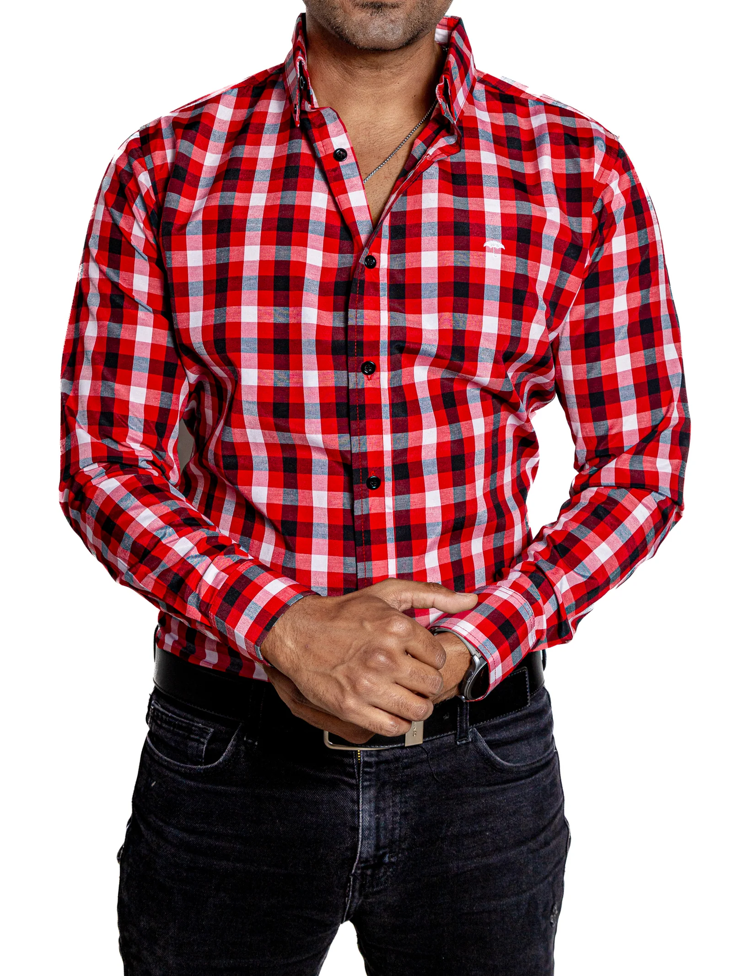 CAMISA HOMBRE CASUAL CUADROS ROJOS, NEGROS, BLANCOS