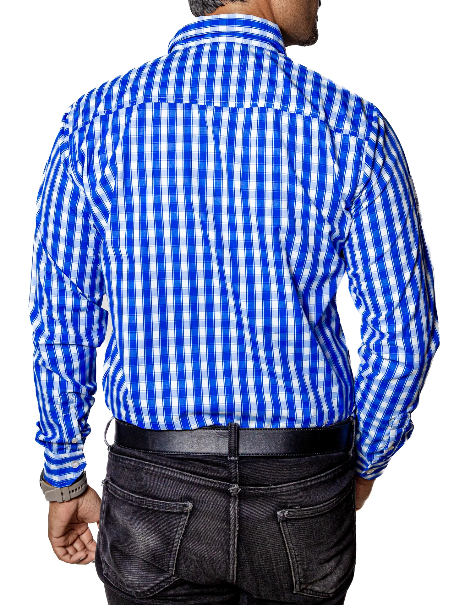 CAMISA HOMBRE CASUAL CUADROS AZUL CLARO, BLANCOS