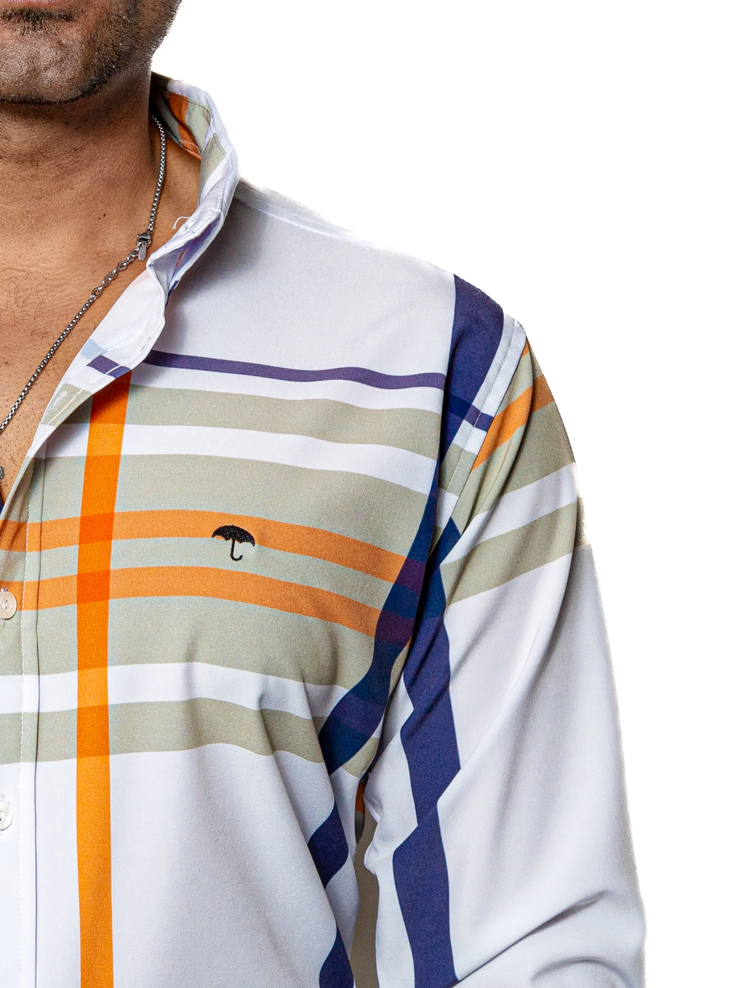 CAMISA HOMBRE CASUAL BLANCA RAYAS AMARILLAS, BEIGE, MARINO