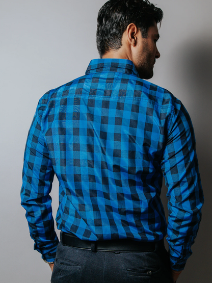 CAMISA SLIM FIT HOMBRE AZUL MARINO CUADROS NEGRO