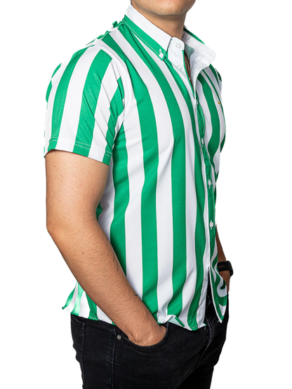 CAMISA HOMBRE CASUAL MANGA CORTA RAYAS VERDES, BLANCAS