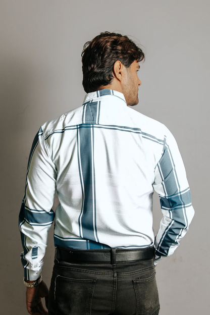 CAMISA HOMBRE SLIM FIT, VERDE GRECAS BLANCA