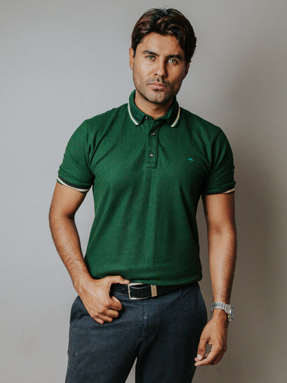 PLAYERA POLO SLIM FIT, VERDE DETALLE BEIGE Y NEGRO