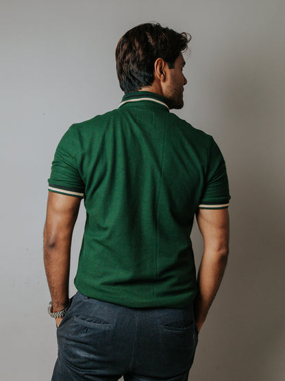 PLAYERA POLO SLIM FIT, VERDE DETALLE BEIGE Y NEGRO