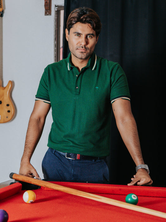 PLAYERA POLO SLIM FIT, VERDE DETALLE BEIGE Y NEGRO