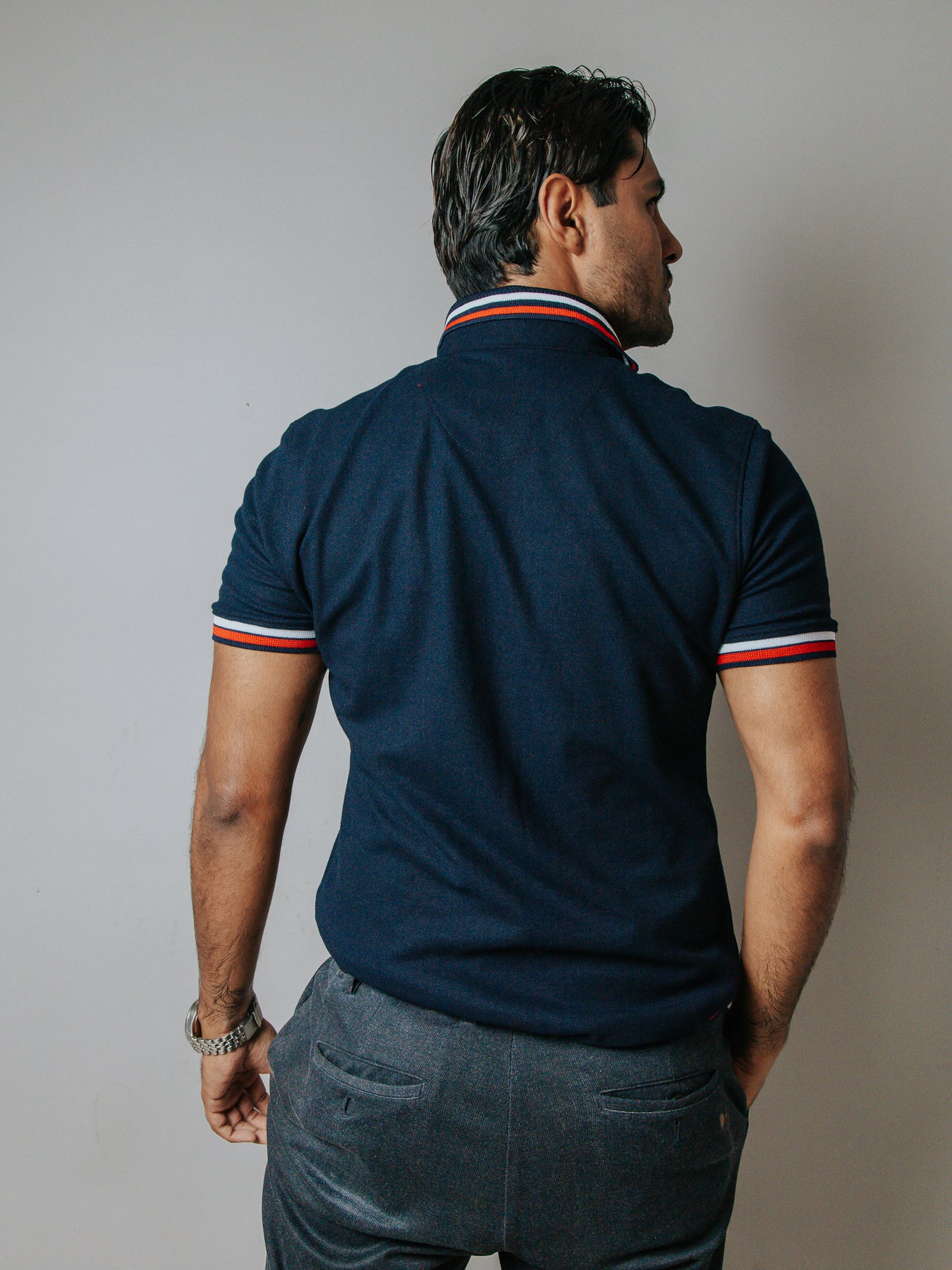 CAMISA POLO SLIM FIT, AZUL DETALLE ROJO Y BLANCO