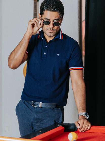 CAMISA POLO SLIM FIT, AZUL DETALLE ROJO Y BLANCO