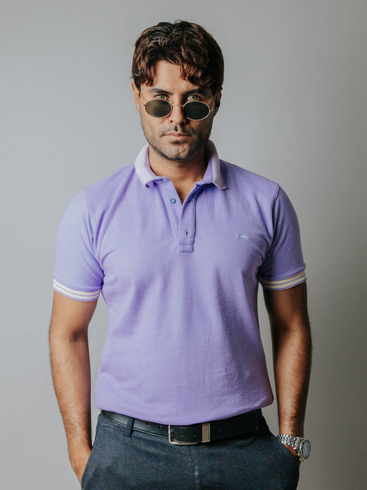 PLAYERA POLO SLIM FIT, LILA DETALLE BLANCO