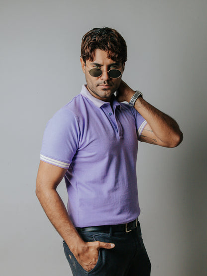 PLAYERA POLO SLIM FIT, LILA DETALLE BLANCO