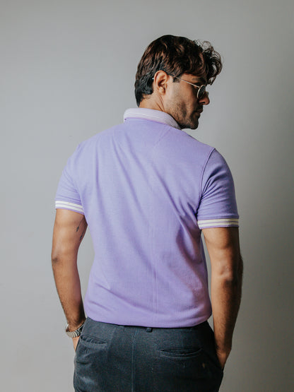 PLAYERA POLO SLIM FIT, LILA DETALLE BLANCO